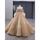 Luxury Champagne Prom Evening Dresses Detachable Sleeve Beading Party Prom Dress Saudi Arabia Cocktail Prom Gown Plus Size