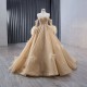 Luxury Champagne Prom Evening Dresses Detachable Sleeve Beading Party Prom Dress Saudi Arabia Cocktail Prom Gown Plus Size