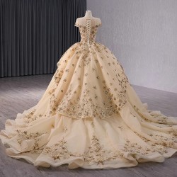 Luxury Champagne Quinceanera Dresses Appliques Cape Sleeve Birthday Sweet 16 Dress Sequ Ball Gown Vestidos De 15 Anos