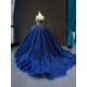 Luxury Crystal Beaded Blue Prom Dresses Tulle Crystal Floor Length Dubai Evening Gowns For Women Party