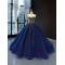 Luxury Crystal Beaded Blue Prom Dresses Tulle Crystal Floor Length Dubai Evening Gowns For Women Party