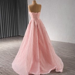 Luxury Dubai Pink Evening Dresses 2024 Sleeveless A Line Prom Arabic Formal Party Gowns