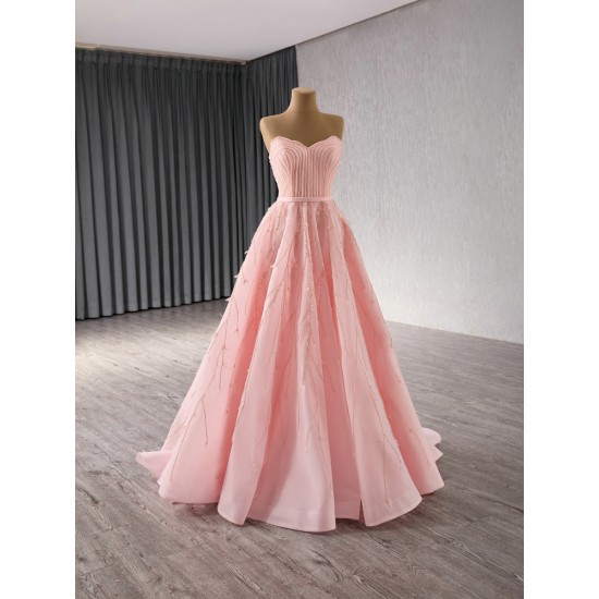 Luxury Dubai Pink Evening Dresses 2024 Sleeveless A Line Prom Arabic Formal Party Gowns