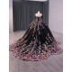 Luxury Embroidered Flowers Black Quinceanera Dress Off Shoulder Birthday Sweet 16 Dress Sweep Train vestidos de 15 anos