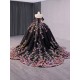 Luxury Embroidered Flowers Black Quinceanera Dress Off Shoulder Birthday Sweet 16 Dress Sweep Train vestidos de 15 anos