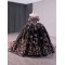 Luxury Embroidered Flowers Black Quinceanera Dress Off Shoulder Birthday Sweet 16 Dress Sweep Train vestidos de 15 anos