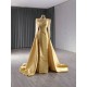 Luxury Gold Evening Dress Long Sleeve Mermaid Two In One Formal Prom Party Clothing