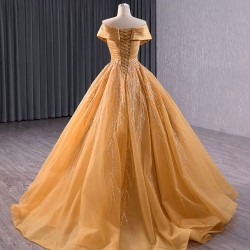 Luxury Gold Prom Evening Dresses Cape Sleeve Sequines Party Prom Dress Strapless A Line Cocktail Prom Gowns Custom Size