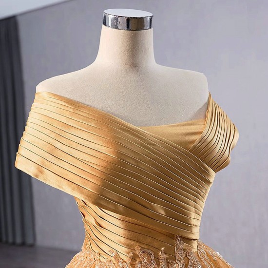 Luxury Gold Prom Evening Dresses Cape Sleeve Sequines Party Prom Dress Strapless A Line Cocktail Prom Gowns Custom Size