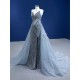 Luxury Gray Blue Mermaid Evening Dresses Gowns Strapless Crystal 2024 For Women Party Long Prom Vestido De Fiesta