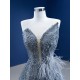 Luxury Gray Blue Mermaid Evening Dresses Gowns Strapless Crystal 2024 For Women Party Long Prom Vestido De Fiesta