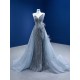 Luxury Gray Blue Mermaid Evening Dresses Gowns Strapless Crystal 2024 For Women Party Long Prom Vestido De Fiesta