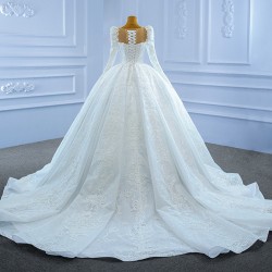 Luxury Long Ball Gown Tulle Wedding Dress Appliques Lace Long Sleeve Vintage Bridal Growns 2024