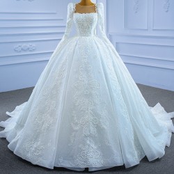 Luxury Long Ball Gown Tulle Wedding Dress Appliques Lace Long Sleeve Vintage Bridal Growns 2024