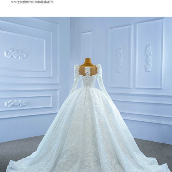 Luxury Long Ball Gown Tulle Wedding Dress Appliques Lace Long Sleeve Vintage Bridal Growns 2024