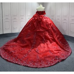 Luxury Princess Red Quinceanera Dresses 2024 Lace Appliques Off Shoulder Ball Gown Party Dress For Sweet