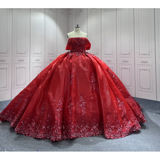 Luxury Princess Red Quinceanera Dresses 2024 Lace Appliques Off Shoulder Ball Gown Party Dress For Sweet