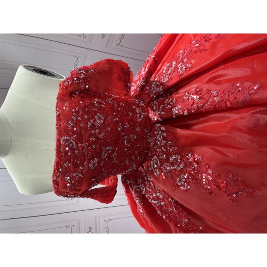 Luxury Princess Red Quinceanera Dresses 2024 Lace Appliques Off Shoulder Ball Gown Party Dress For Sweet