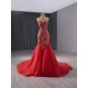 Luxury Red Mermaid Evening Dresses Women Sweetheart Neck Prom Arabic Formal Party Gowns