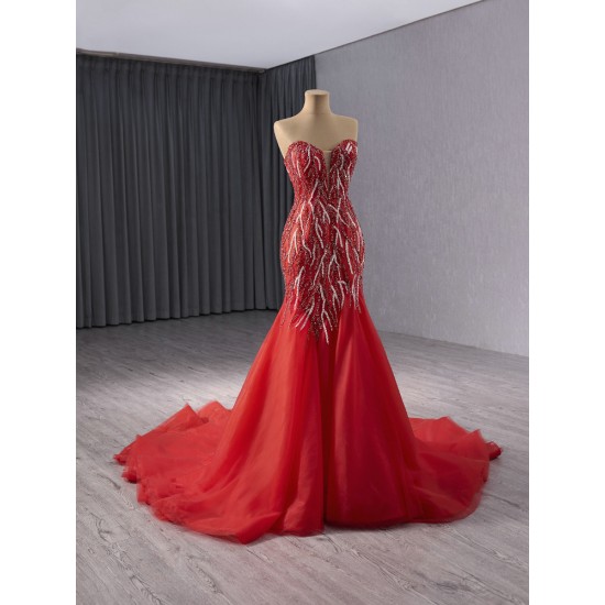 Luxury Red Mermaid Evening Dresses Women Sweetheart Neck Prom Arabic Formal Party Gowns