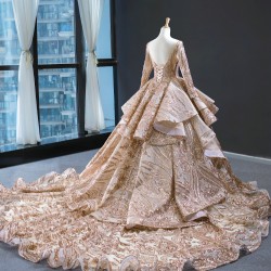 Luxury Rose Gold Quinceanera Dress Sequins Sweet 16 Gown Long Sleeve Birthday Vestido De 15 Anos