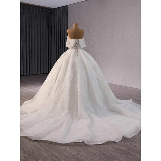 Luxury Sequin Bride Dress 2024 Fashion Sleeveless Beading Ball Gowns Elegant Court Train Wedding Dress