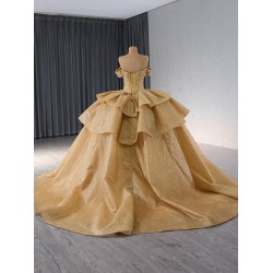 Luxury Sequin Gold Quinceanera Dress Sweetheart Neck Ball Gown Party Dress Robe De Prom Dress Customize