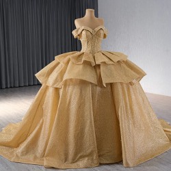 Luxury Sequin Gold Quinceanera Dress Sweetheart Neck Ball Gown Party Dress Robe De Prom Dress Customize