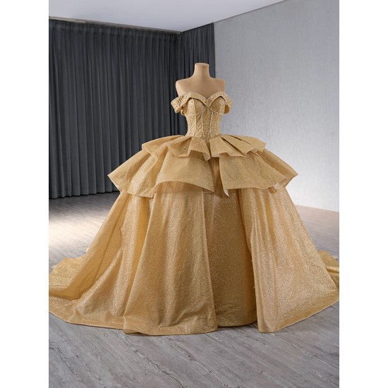 Luxury Sequin Gold Quinceanera Dress Sweetheart Neck Ball Gown Party Dress Robe De Prom Dress Customize