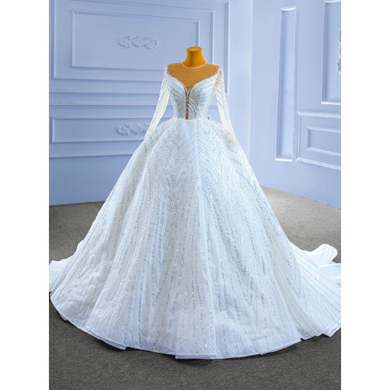 Luxury Sequins Wedding Dress For Women Princess Ball Gown Long Sleeve Bridal Gowns Robe De Mariee