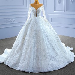 Luxury Sequins Wedding Dress For Women Princess Ball Gown Long Sleeve Bridal Gowns Robe De Mariee