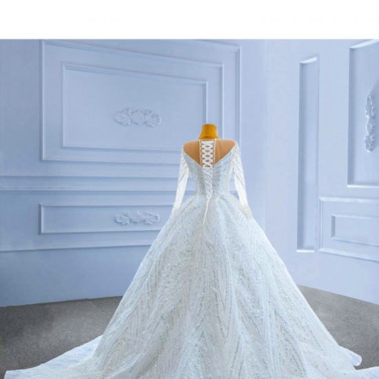 Luxury Sequins Wedding Dress For Women Princess Ball Gown Long Sleeve Bridal Gowns Robe De Mariee