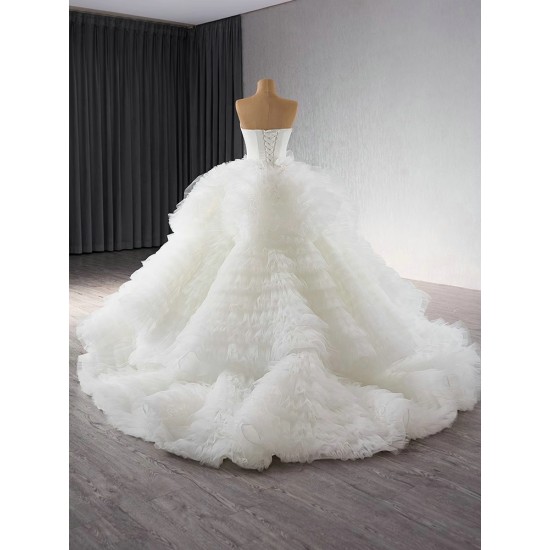 Luxury Sleeveless Wedding Dress 2024 New Strapless Vestido De Noiva Ruffled Bride Gowns