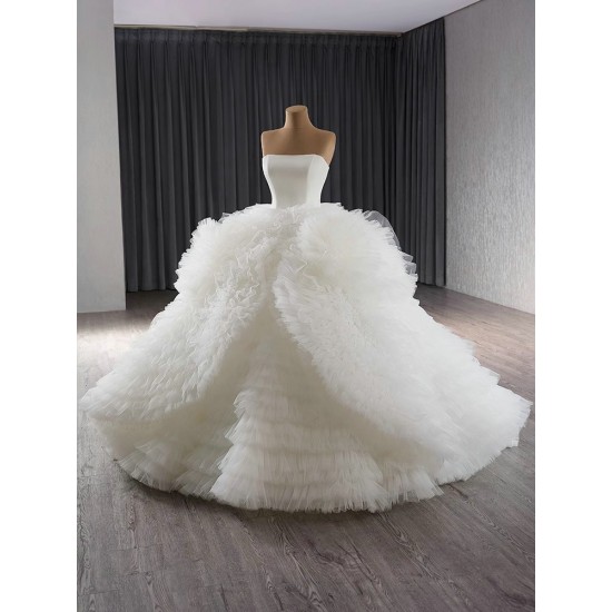 Luxury Sleeveless Wedding Dress 2024 New Strapless Vestido De Noiva Ruffled Bride Gowns