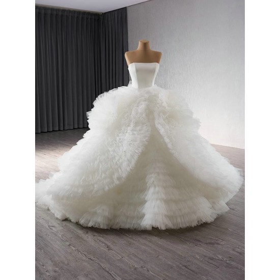 Luxury Sleeveless Wedding Dress 2024 New Strapless Vestido De Noiva Ruffled Bride Gowns