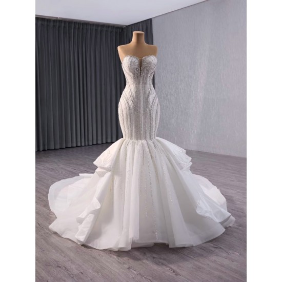 Mermaid Crystal Bridal Gown Wedding Dress Sweetheart Neck vestidos de novia Sleeveless Bridal Women Dress