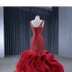 Mermaid Red Prom Dresses Saudi Arabic Women Sleeveless Evening Dress Formal Night Party Gowns