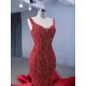 Mermaid Red Prom Dresses Saudi Arabic Women Sleeveless Evening Dress Formal Night Party Gowns