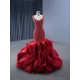 Mermaid Red Prom Dresses Saudi Arabic Women Sleeveless Evening Dress Formal Night Party Gowns