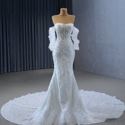 Mermaid Wedding Dress For Women Detachable Sleeve Vestido De Novia Backless Bridal Gown Court Train