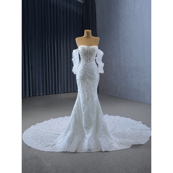 Mermaid Wedding Dress For Women Detachable Sleeve Vestido De Novia Backless Bridal Gown Court Train