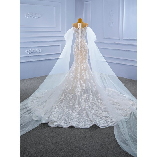 Mermaid Wedding Dress Sleeveless Bridal Gown Cape Sleeve Princess Bride Gown Vestido De Noiva