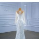 Mermaid Wedding Dresses Long Sleeve Pleat Sexy Lace Bridal Gowns Scoop Neck Sweep Train Vestidos 2024