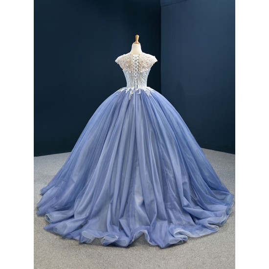 Misty Blue Color Quinceanera Dress Lace Up Women Vestidos De 15 Anos Cape Sleeve Cocktail Dresses Vestidos De Baile