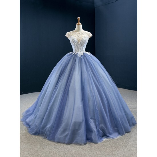 Misty Blue Color Quinceanera Dress Lace Up Women Vestidos De 15 Anos Cape Sleeve Cocktail Dresses Vestidos De Baile