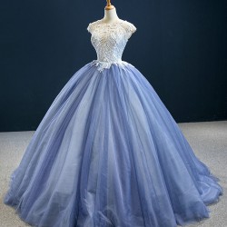 Misty Blue Color Quinceanera Dress Lace Up Women Vestidos De 15 Anos Cape Sleeve Cocktail Dresses Vestidos De Baile