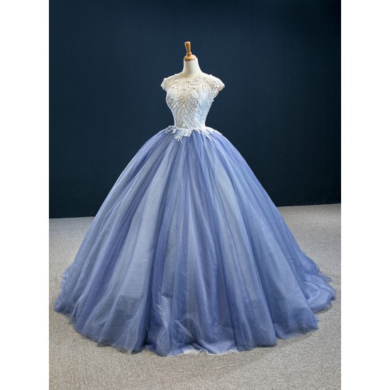 Misty Blue Color Quinceanera Dress Lace Up Women Vestidos De 15 Anos Cape Sleeve Cocktail Dresses Vestidos De Baile