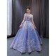 Misty Blue Evening Dress A Line Princess Party Dress Dubai Kaftan Saudi Arabic Prom Gown