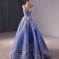 Misty Blue Evening Dress A Line Princess Party Dress Dubai Kaftan Saudi Arabic Prom Gown