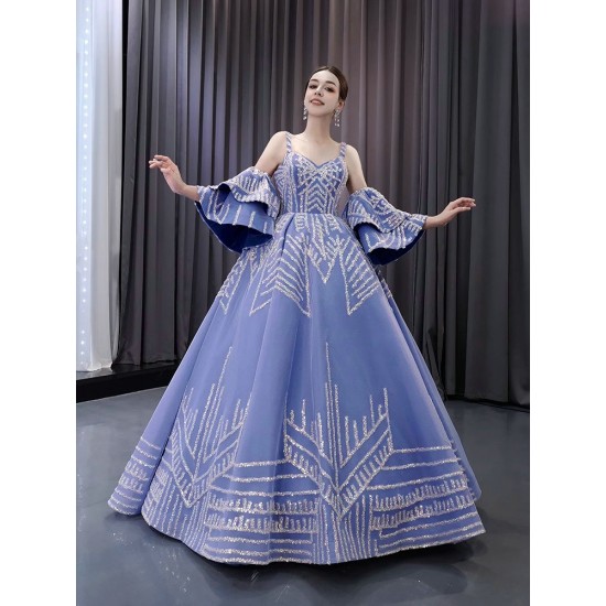 Misty Blue Evening Dress A Line Princess Party Dress Dubai Kaftan Saudi Arabic Prom Gown